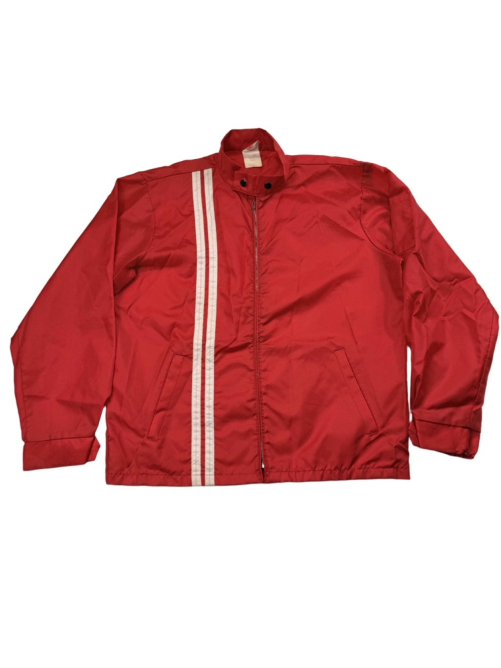Men's 70s Vintage Nylon Bomber Jacket Medium Red White Racing Vertical Striped